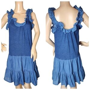 LA VIE REBECCA TAYLOR BLUE KNIT MIXED MEDIA DRESS, Small.